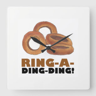 Ring-a-Ding-Ding Fried Onion Ring Funny Diner Food Square Wall Clock