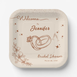 Ring and Floral Hand Drawn Bridal Shower  Paper Plate