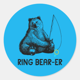 Ring Bearer Bear Fishing Wedding Party Safety Ring Classic Round Sticker