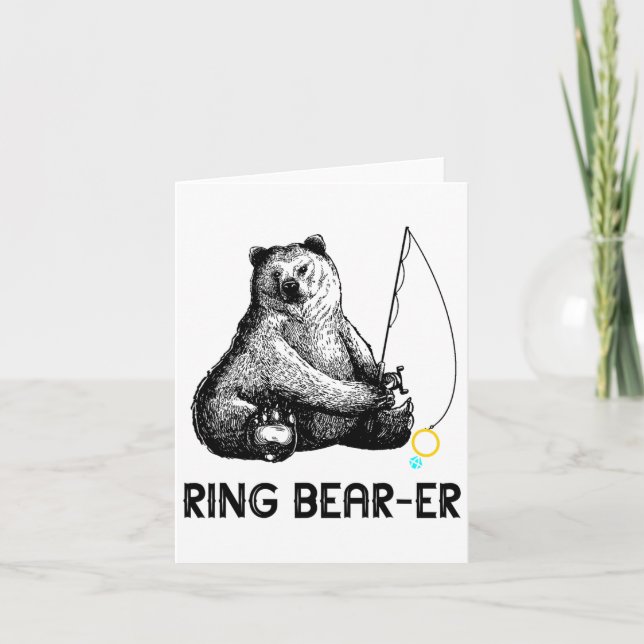 Ring Bearer Bear Fishing Wedding Party Security Ri Card (Front)