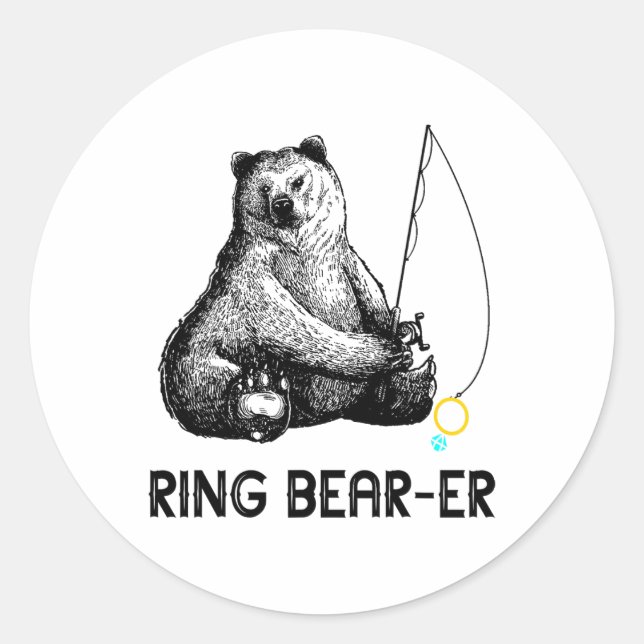 Ring Bearer Bear Fishing Wedding Party Security Ri Classic Round Sticker (Front)