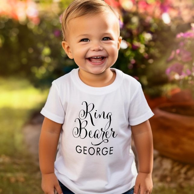 Ring Bearer Black Script Personalised wedding Toddler T-Shirt (Creator Uploaded)