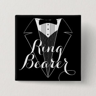 Ring Bearer Black Tux Wedding Party Button