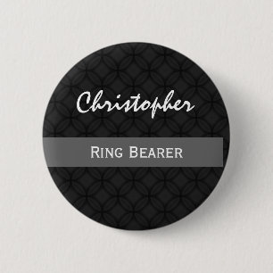 RING BEARER Custom Name Wedding Black and White 6 Cm Round Badge