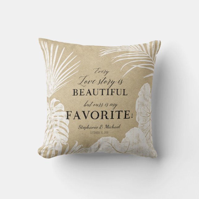 Ring Bearer Modern Simple Kraft Tropical Leaf Art Cushion (Front)
