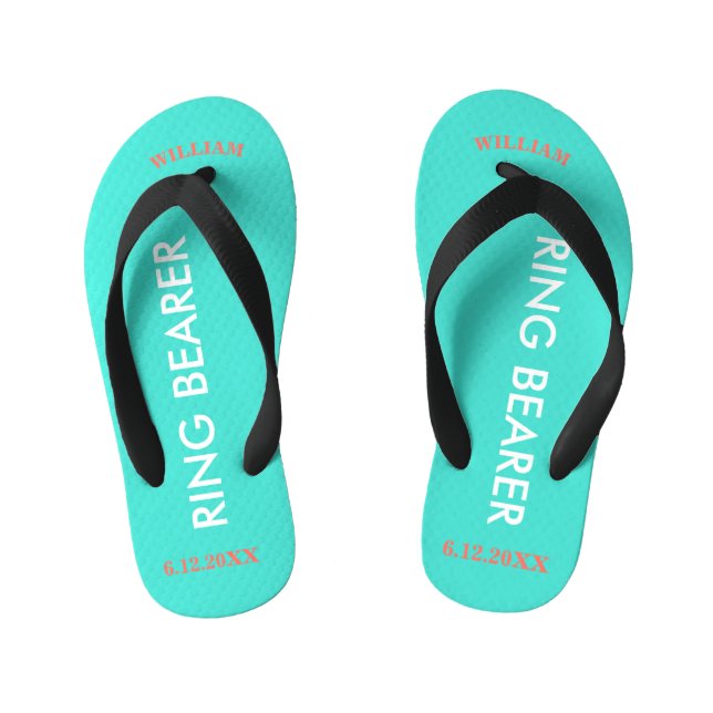 Ring Bearer NAME Turquoise Blue Kid's Thongs (Footbed)