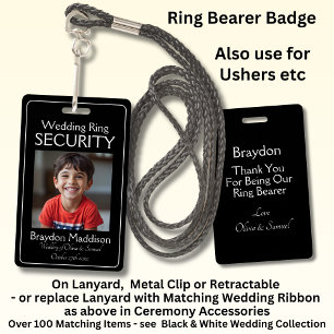 Ring Bearer Photo SECURITY Badge Black White ID Badge