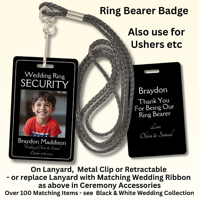 Ring Bearer Photo SECURITY Badge Black White ID Badge (Creator Uploaded)