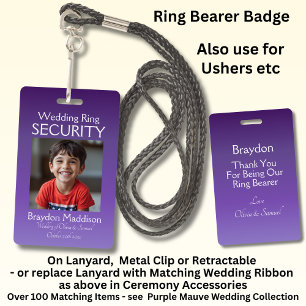Ring Bearer Photo SECURITY Badge Purple Mauve  ID Badge