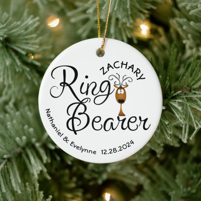 Ring Bearer Reindeer Christmas Ceramic Ornament (Tree)