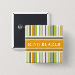 RING BEARER Retro Orange Green Stripes Wedding 15 Cm Square Badge