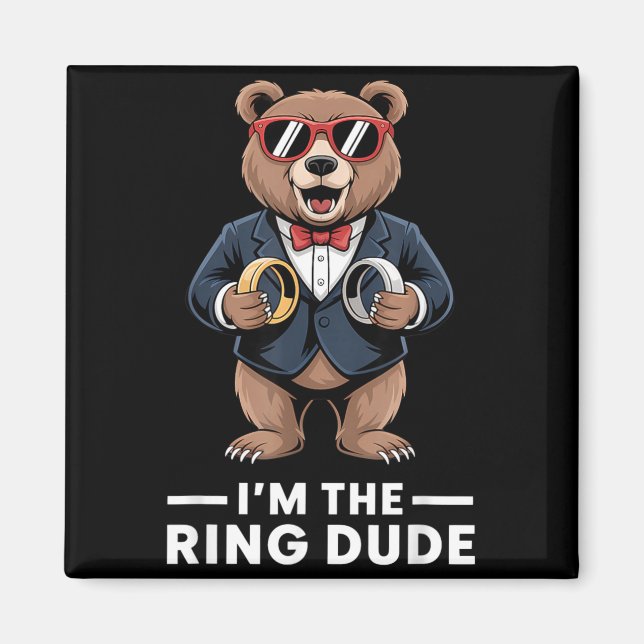 Ring Bearer Ring Security Funny Wedding Party Bear Magnet (Front)