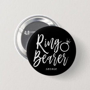 Ring Bearer   Script Style Blk Custom Wedding 6 Cm Round Badge