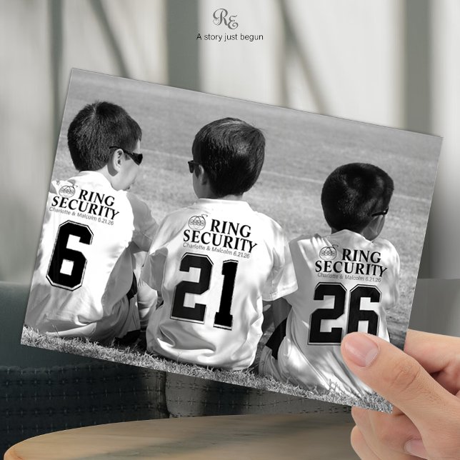 Ring Bearer Security T Shirt (Ring Security agents on duty, sporting wedding date tees in a fun ball field scene.)