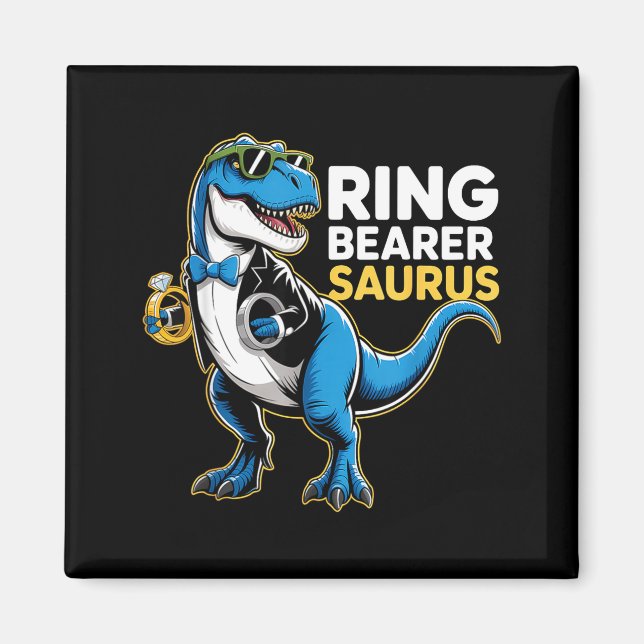 Ring Bearer T-rex Dino Funny Wedding Party Ring Di Magnet (Front)