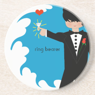 Ring Bearer Tuxedo Big Diamond Damask Edge Coaster