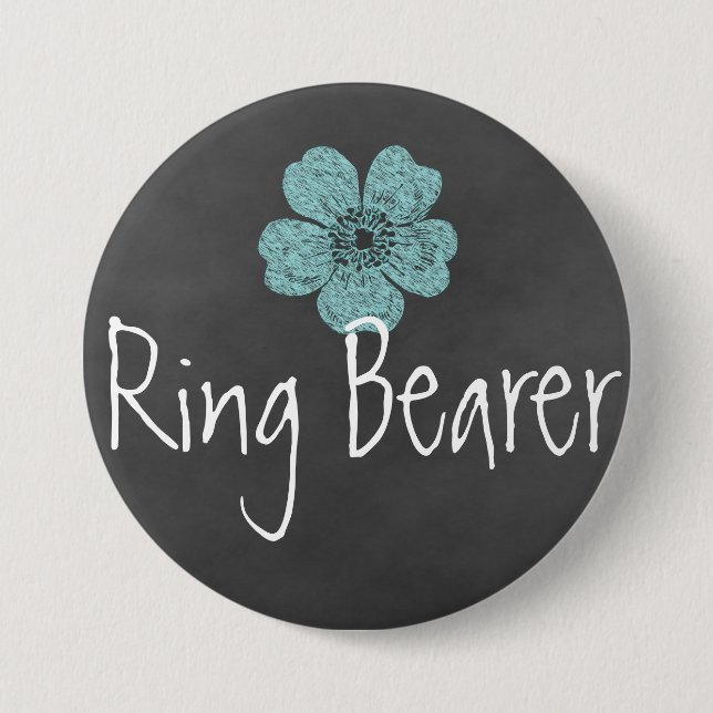 Ring Bearer Wild Teal Roses Chalkboard 7.5 Cm Round Badge (Front)