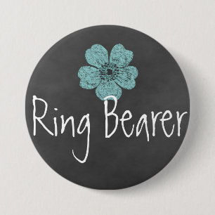 Ring Bearer Wild Teal Roses Chalkboard 7.5 Cm Round Badge