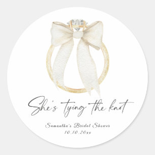 Ring Bow She's tying the knot Bridal Shower Classic Round Sticker
