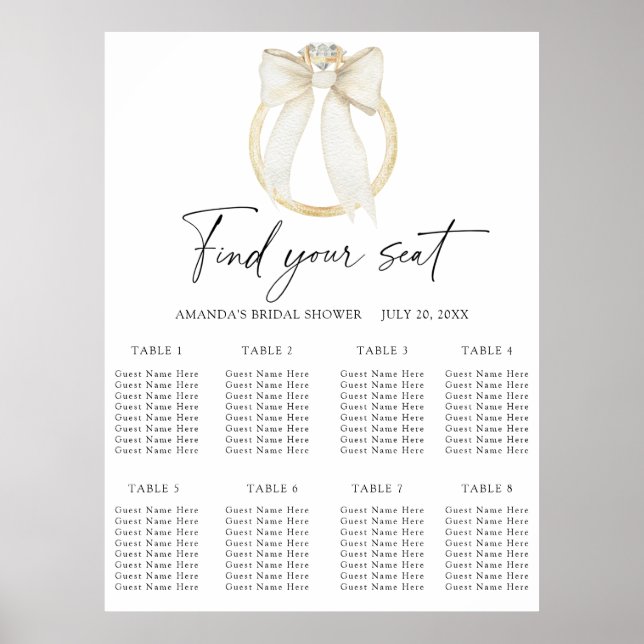 Ring Bow Wedding seating chart (Front)