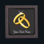 Ring box for wedding proposal groom or ring bearer<br><div class="desc">Small jewellery box for wedding proposal or ring bearer. Two gold rings design for weddings and engagements. Personalised with your text for bride and groom.</div>
