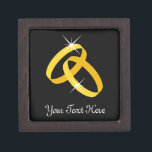Ring box for wedding proposal groom or ring bearer<br><div class="desc">Small jewellery box for wedding proposal or ring bearer. Two gold rings design for weddings and engagements. Personalised with your text for bride and groom.</div>