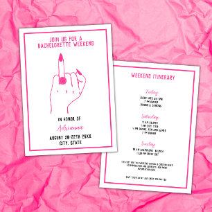 Ring Finger Bold Pink Bachelorette Girls Weekend Invitation