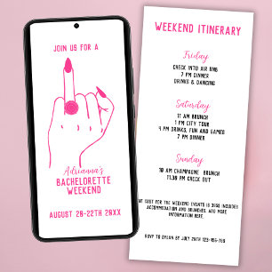 Ring Finger Pink Bachelorette Weekend Itinerary Invitation