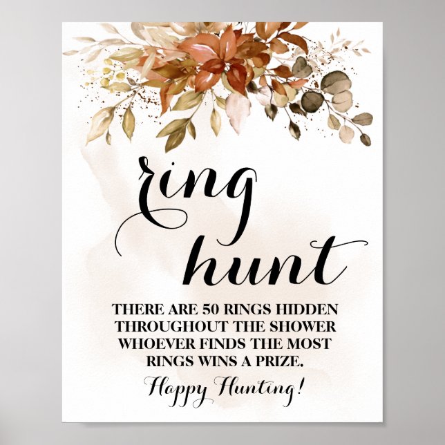Ring Hunt Eucalyptus Fall Bridal Shower Game sign (Front)