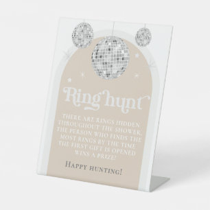 Ring Hunt Game Disco Ball Bridal Shower Pedestal Sign