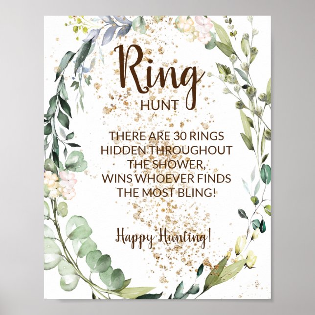 Ring Hunt Herbal Bridal Shower Game Sign (Front)