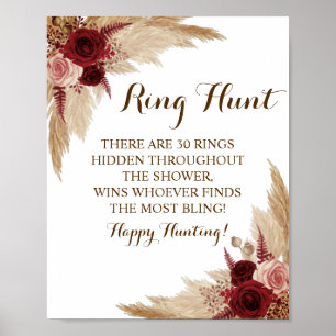 Ring Hunt Pampas Grass Bridal Shower Game Sign