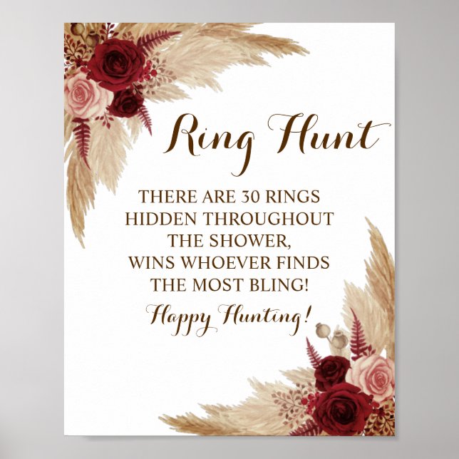 Ring Hunt Pampas Grass Bridal Shower Game Sign (Front)