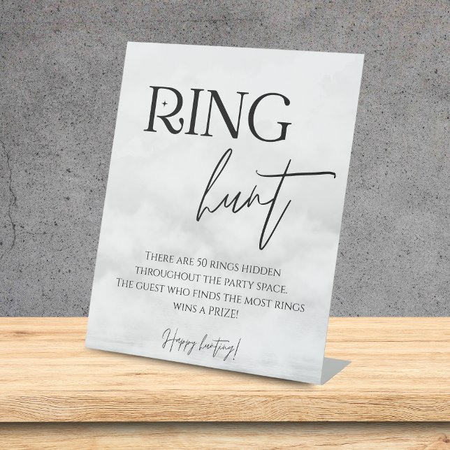 Ring Hunt She's on Cloud 9 Bridal Shower Pedestal Sign (Ring hunt - tabletop sign)