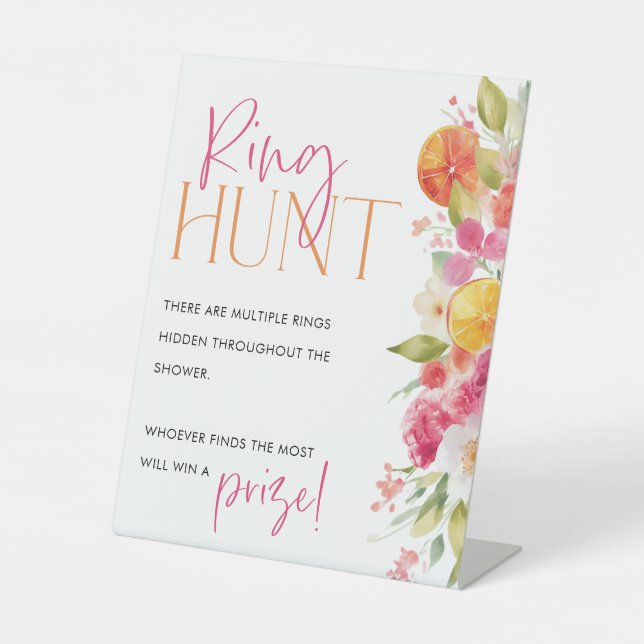 Ring Hunt Sign Bridal Shower Game Citrus (Front)