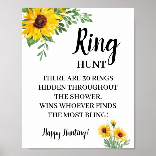 Ring Hunt Sunflowers Bridal Shower Game Sign (Front)