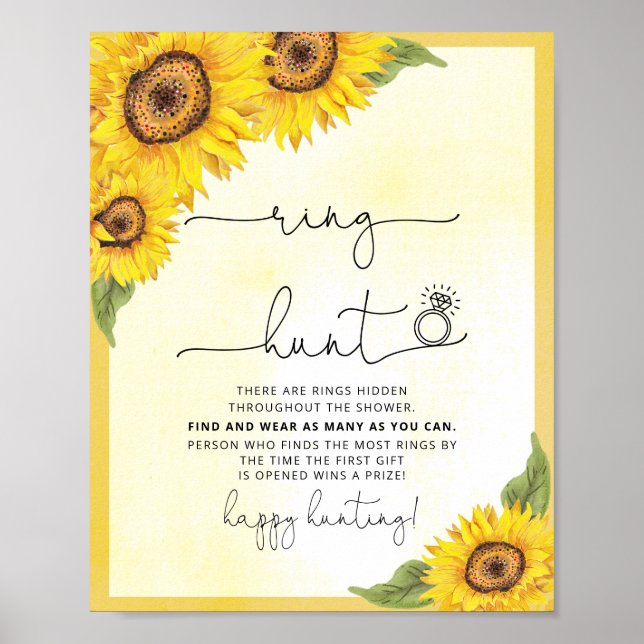 Ring hunt sunflowers bridal shower game sign (Front)