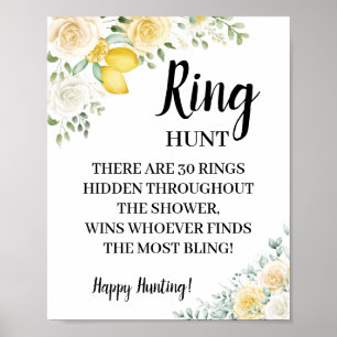 Ring Hunt White Roses Bridal Shower Game Sign