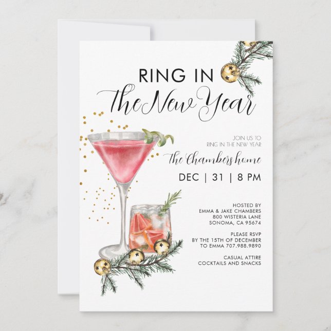 Ring In The New Year Cocktail Party Invitation (Front)