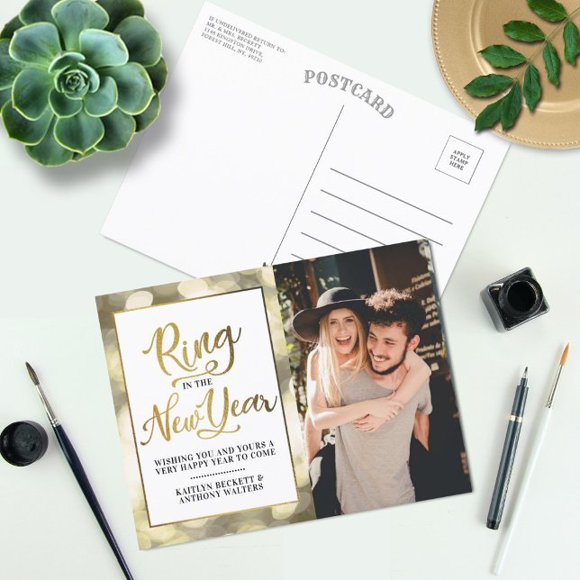 Ring In The New Year | Happy New Year Photo Holiday Postcard (Creator Uploaded)