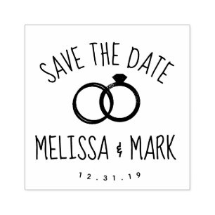 Ring Logo Fun Lettering Save the Date Rubber Stamp