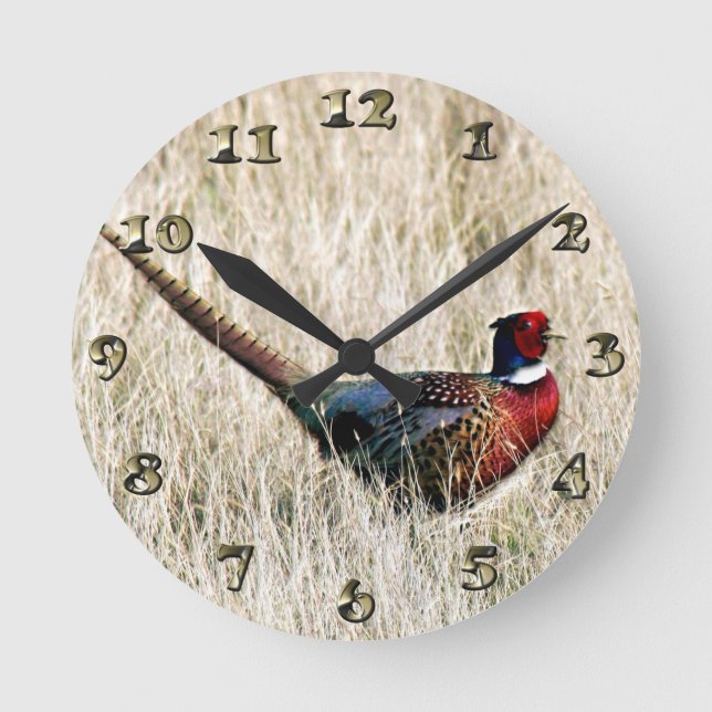 Ring Neck Pheasant in Meadow Round Clock (Front)