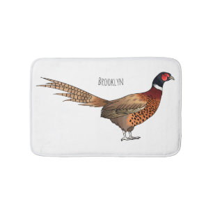 Ring-necked pheasant bird cartoon illustration bath mat