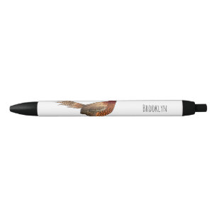 Ring-necked pheasant bird cartoon illustration black ink pen