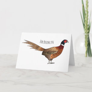 Ring-necked pheasant bird cartoon illustration card