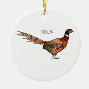 Ring-necked pheasant bird cartoon illustration  ceramic ornament