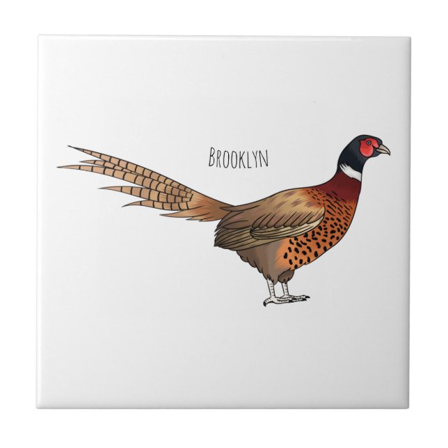 Ring-necked pheasant bird cartoon illustration ceramic tile (Front)