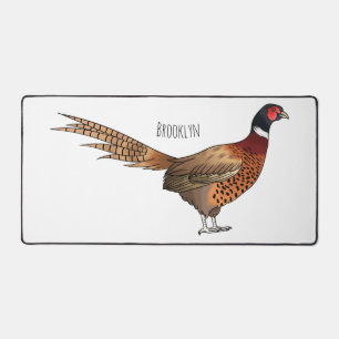 Ring-necked pheasant bird cartoon illustration desk mat