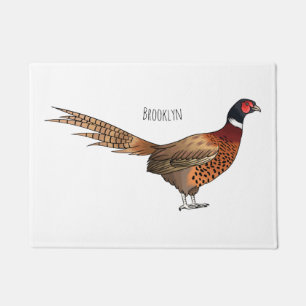 Ring-necked pheasant bird cartoon illustration doormat