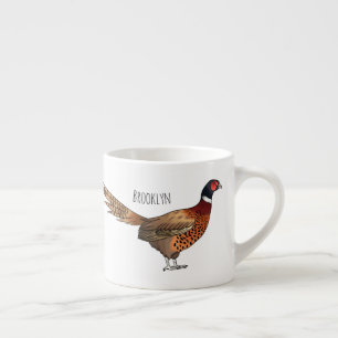 Ring-necked pheasant bird cartoon illustration   espresso cup